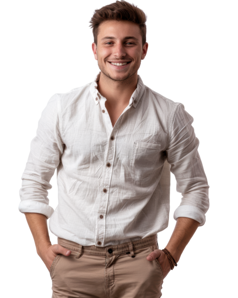 Confident Man in White Shirt with Hands in Pockets Isolated on Transparent Background png