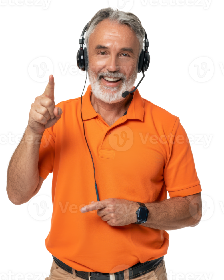 customer service representative old man in Orange uniform Isolated on Transparent Background png