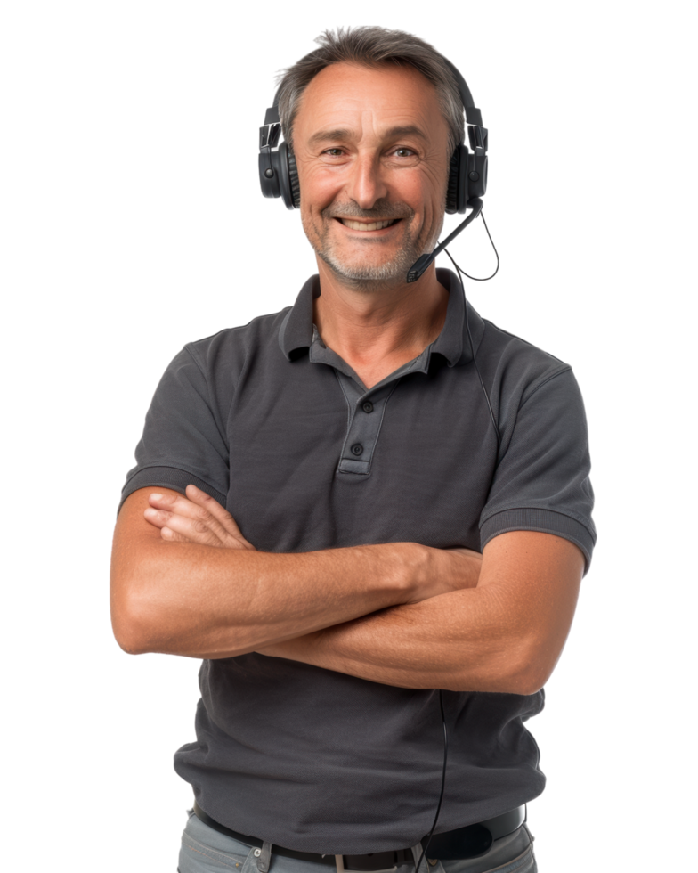 Smiling Customer service representative Man with Arms Crossed Isolated on Transparent Background png