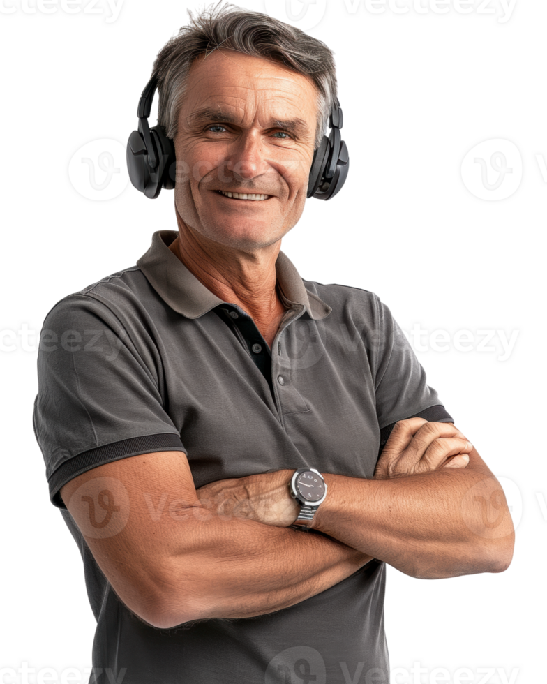 call center Man in Gray Shirt Isolated on Transparent Background png