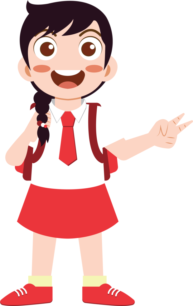 Cheerful School Girl with Backpack and Peaceful Hands png