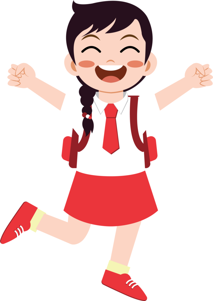 Cheerful Girl in School Uniform Jumping with Joy png