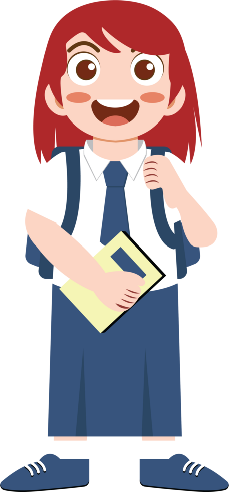 Happy School Girl with Backpack and Book png