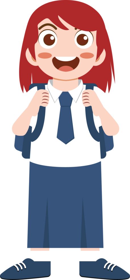 Cheerful School Girl with Backpack png