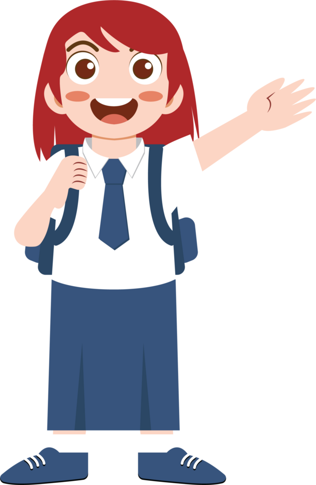 Cheerful Girl Waving in School Uniform png