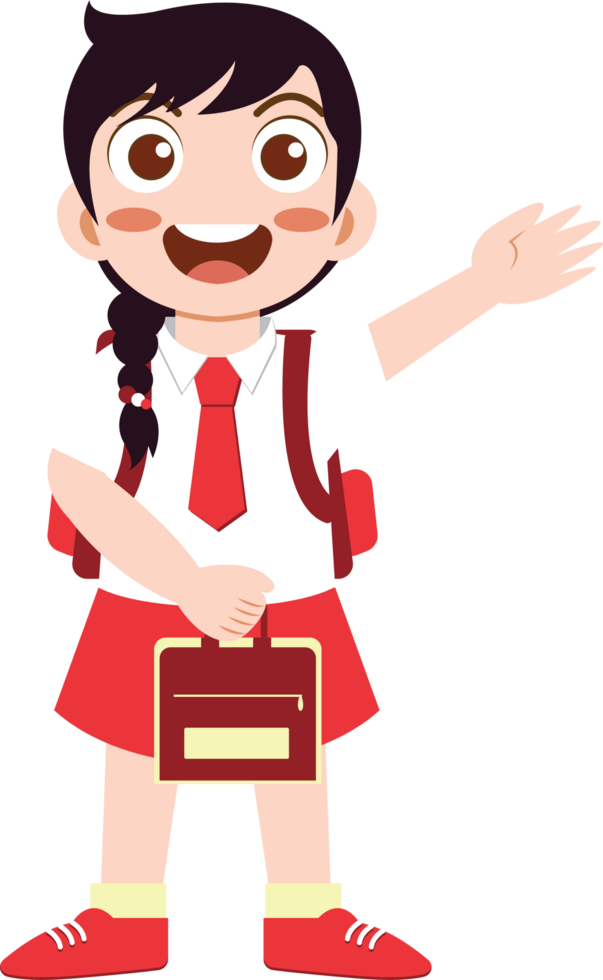 Happy Girl Waving with School Backpack and Lunch Bag png