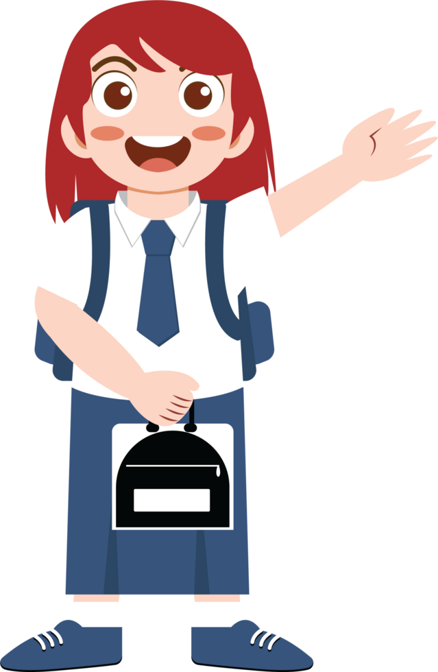Happy Girl Waving with School Backpack and Lunch Bag png