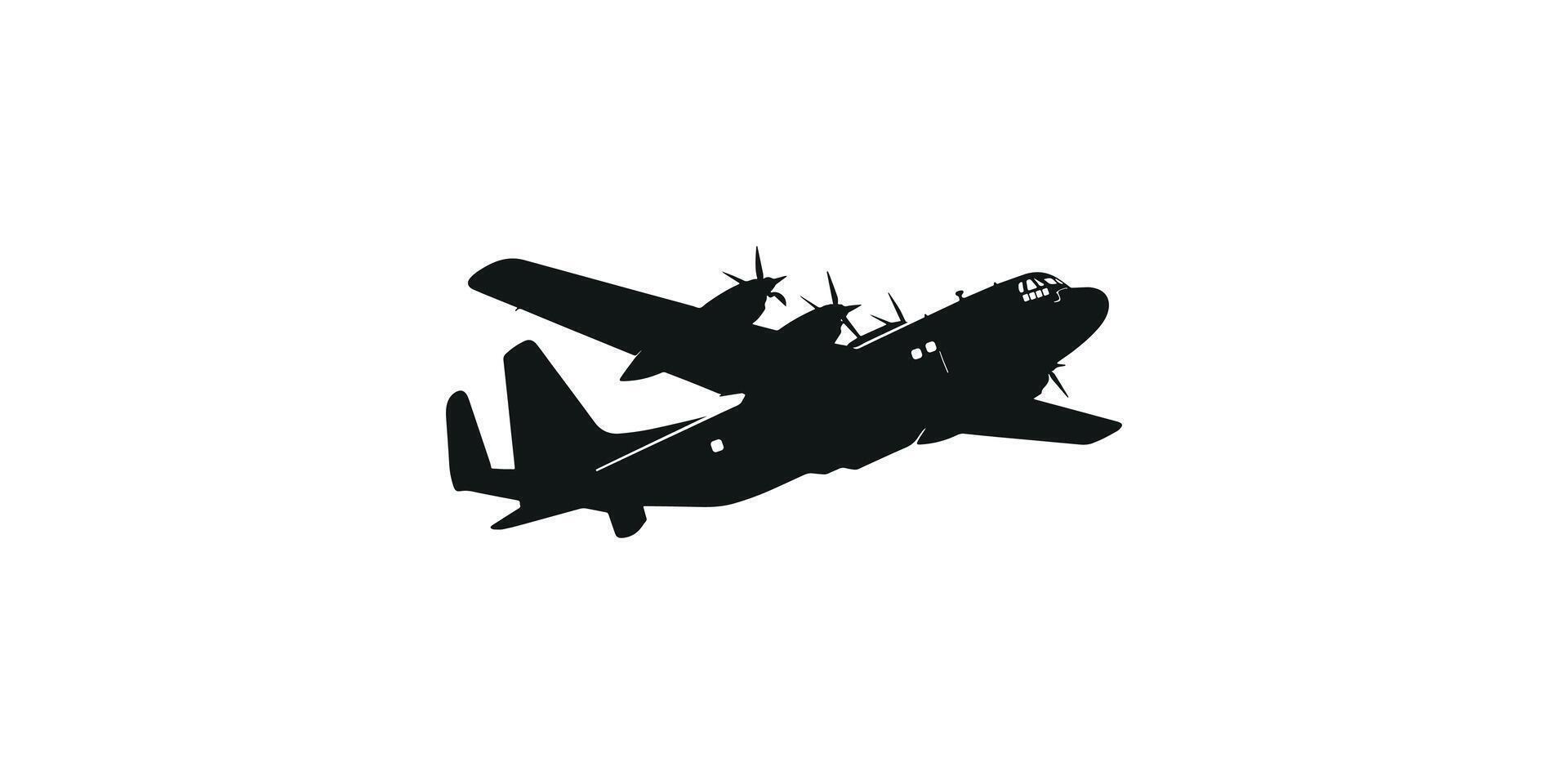C-130 Hercules Aircraft Silhouette, Black and White Design vector