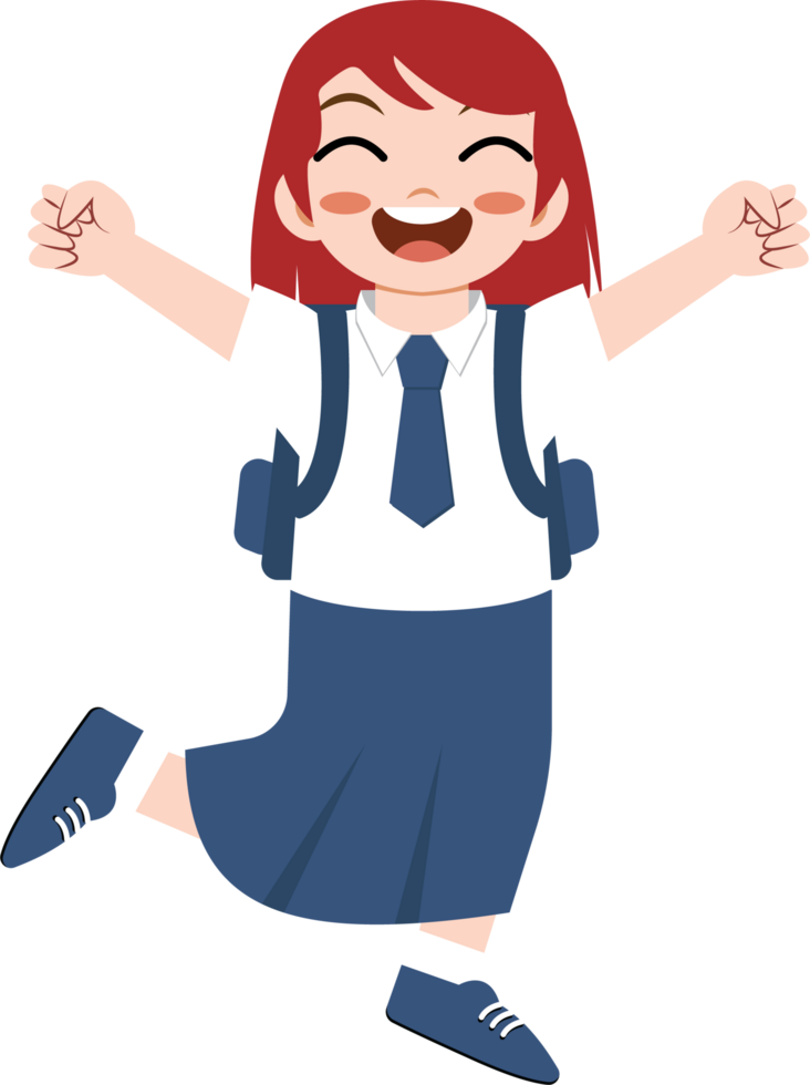 Happy School Girl Celebrating with Raised Arms png