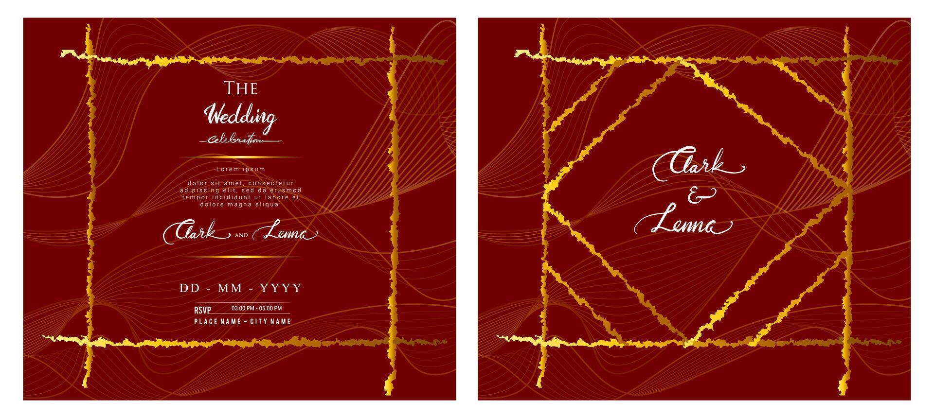 luxury gold thread flow wedding invitation with red base color vector