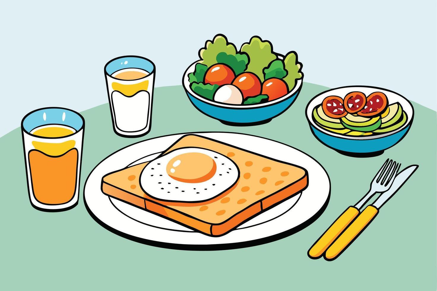 breakfast on a plate illustration vector