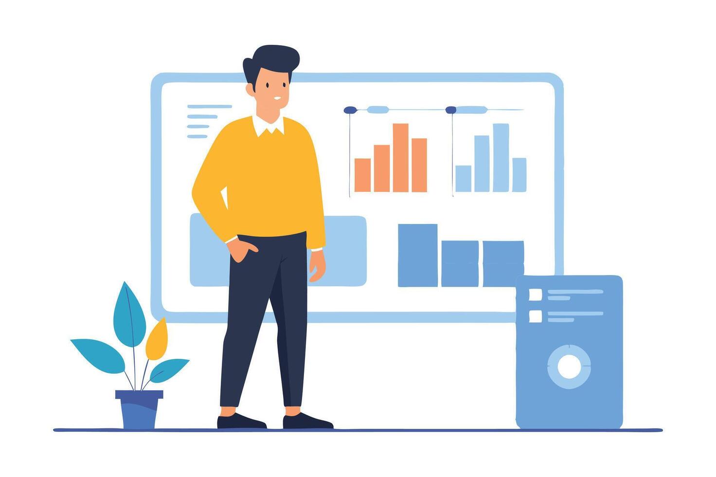 a business person with chart on a white background vector