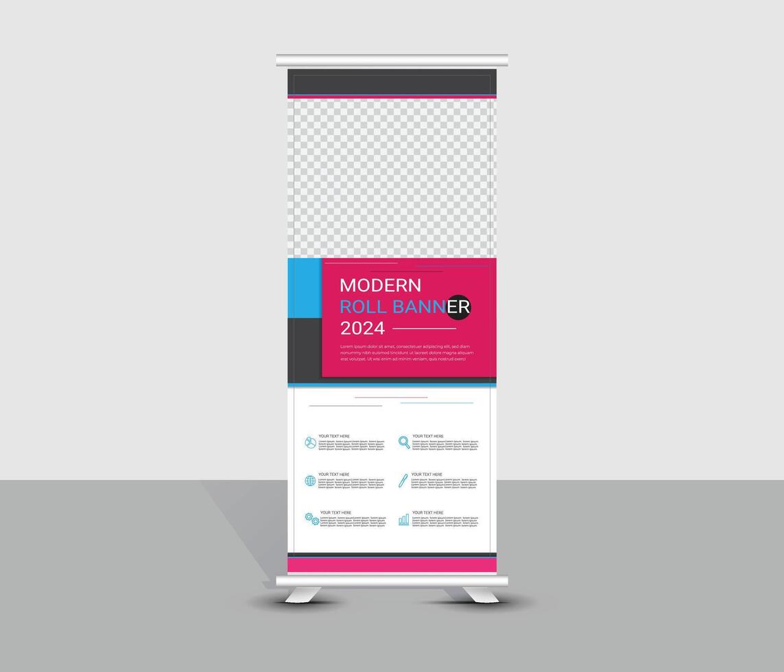 Modern corporate blue and purple color roll up banner template design vector