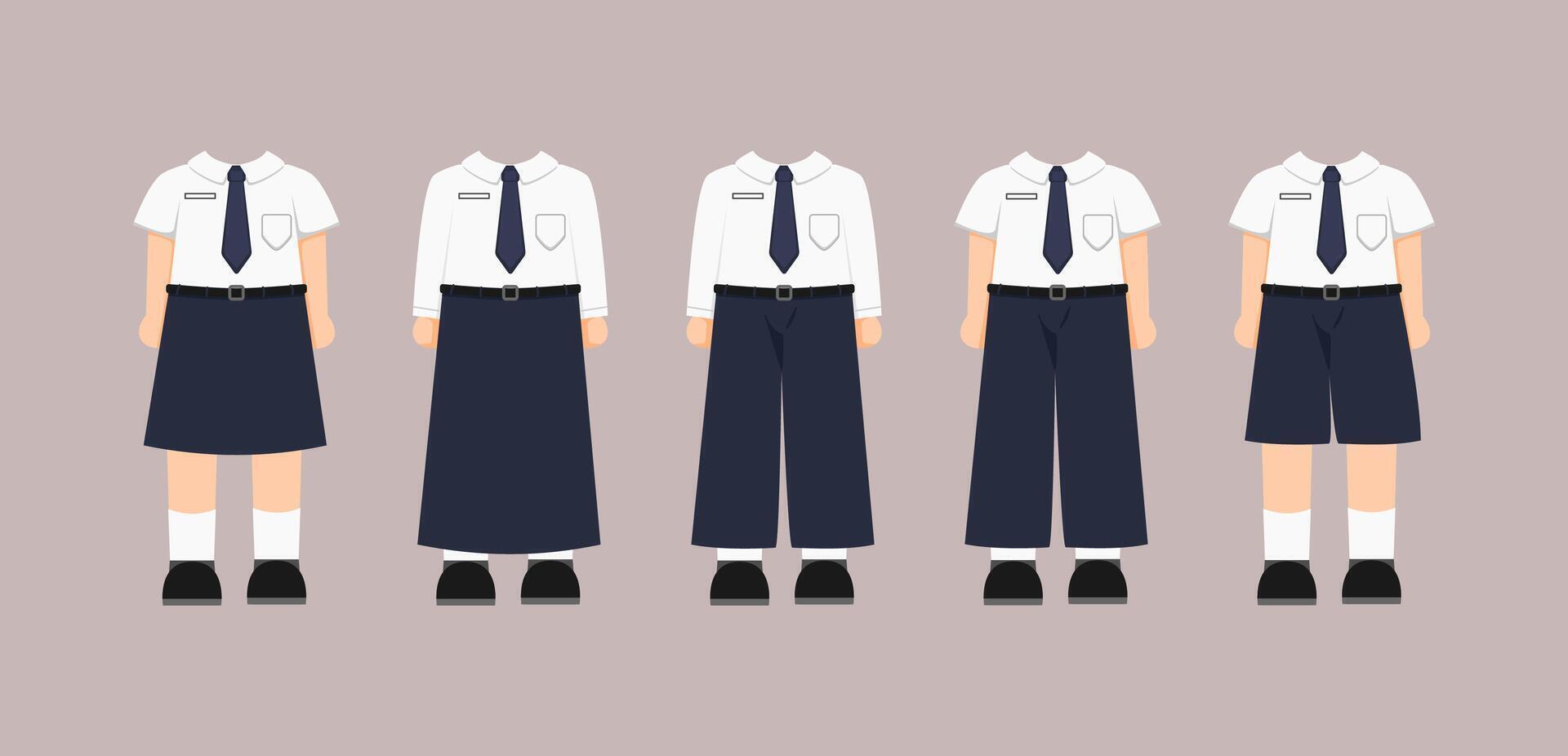 Flat Design Collection of Indonesian School Uniforms for Junior High school Students vector