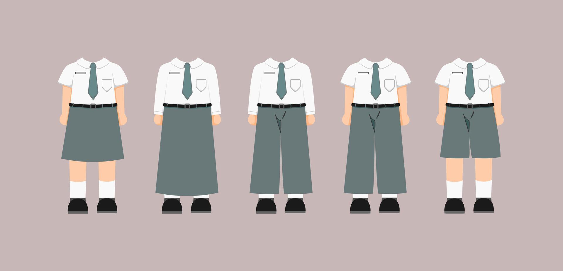 Flat Design Collection of Indonesian School Uniforms for Senior High school Students vector