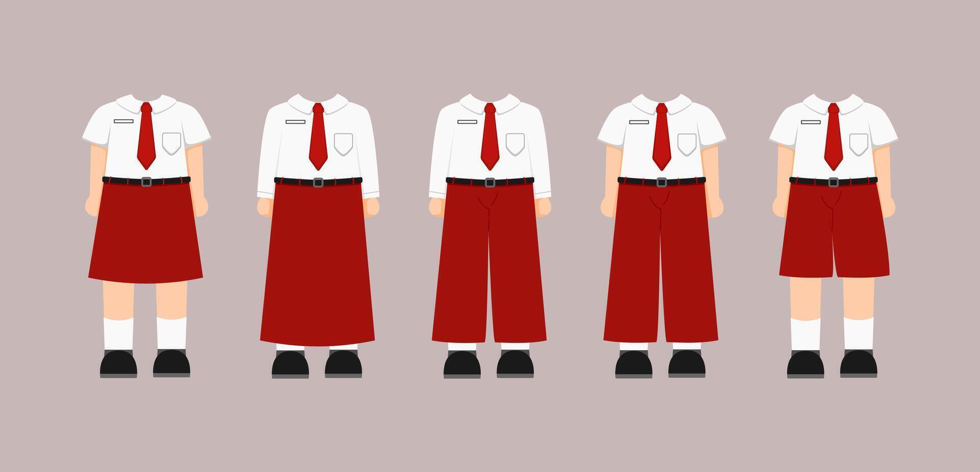 Flat Design Collection of Indonesian School Uniforms for Elementary School Students vector
