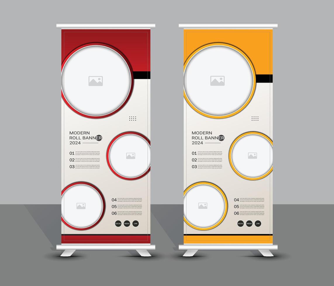 Creative red and yellow geometric roll up banner template design vector