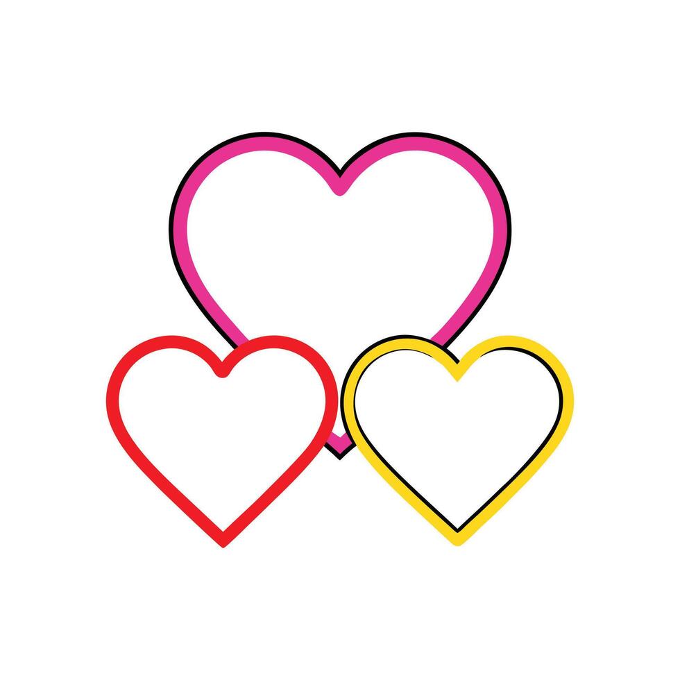 Set of Three Love Hearts Outline vector