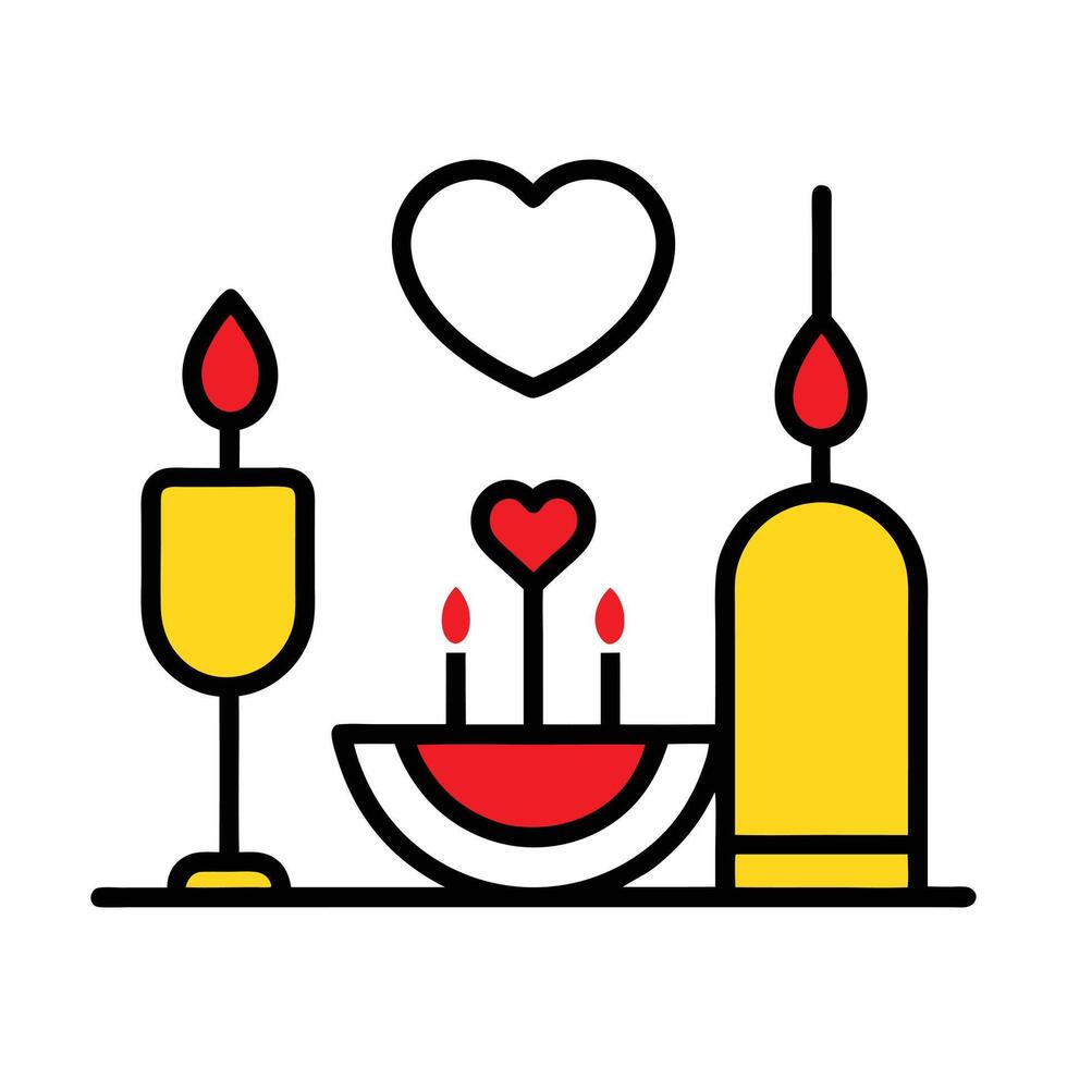 Romantic Candlelit Dinner Set Outline vector