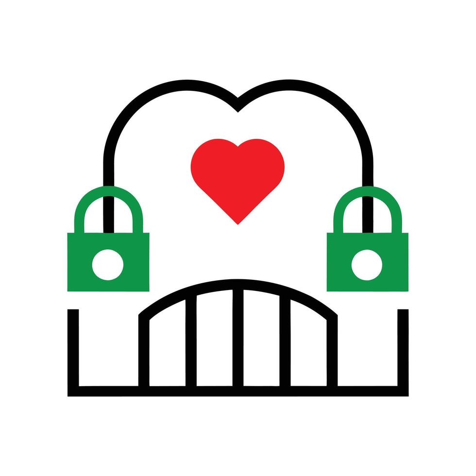 Love Lock on Bridge Outline vector