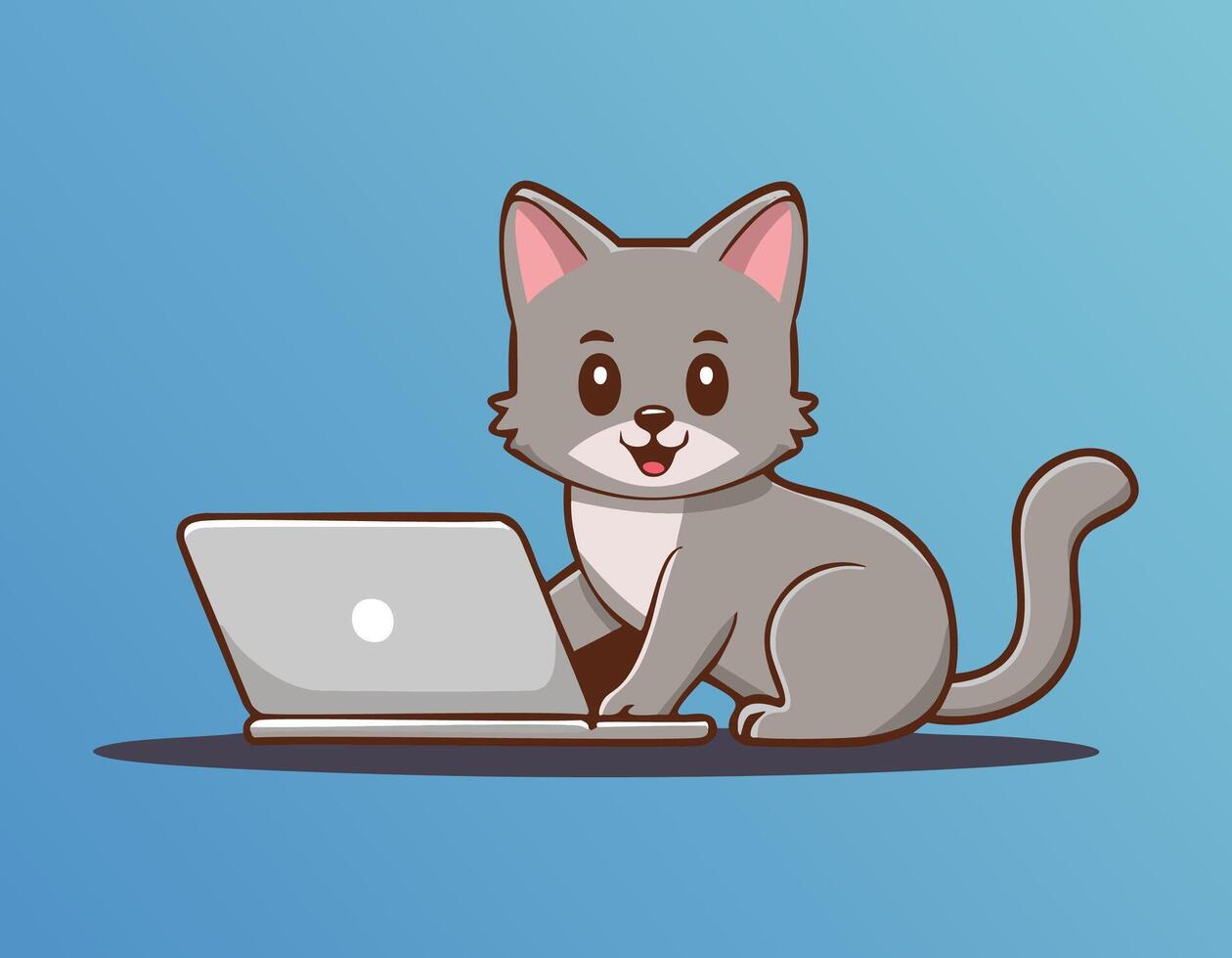 a cartoon cat sitting on a laptop computer vector