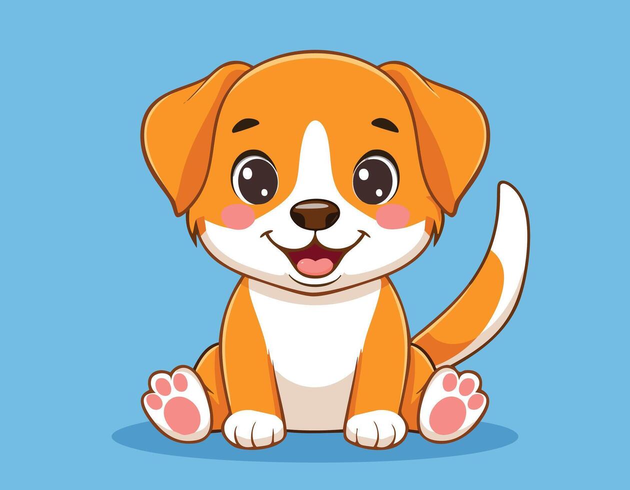cute puppy sitting on blue background vector