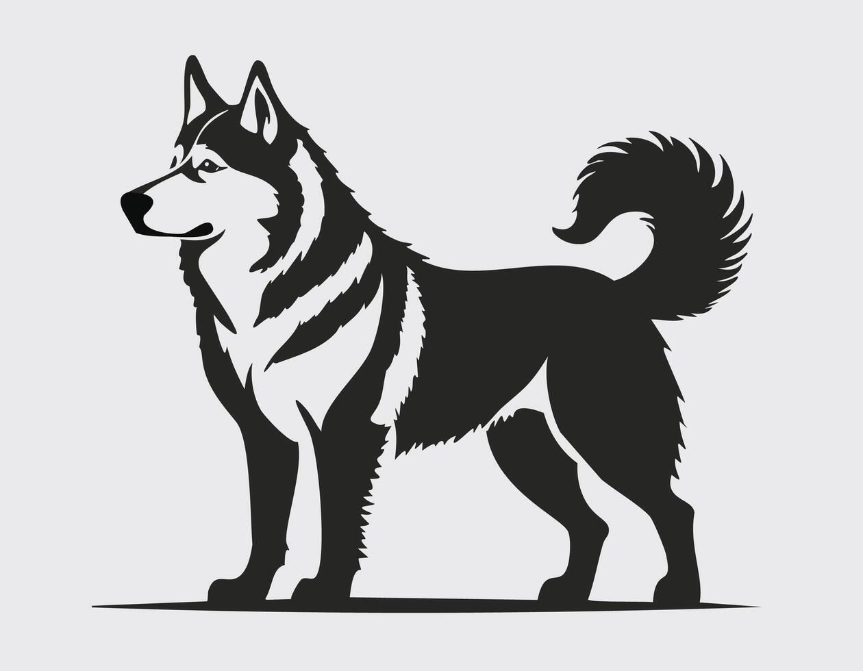 a black and white dog standing on a white background vector