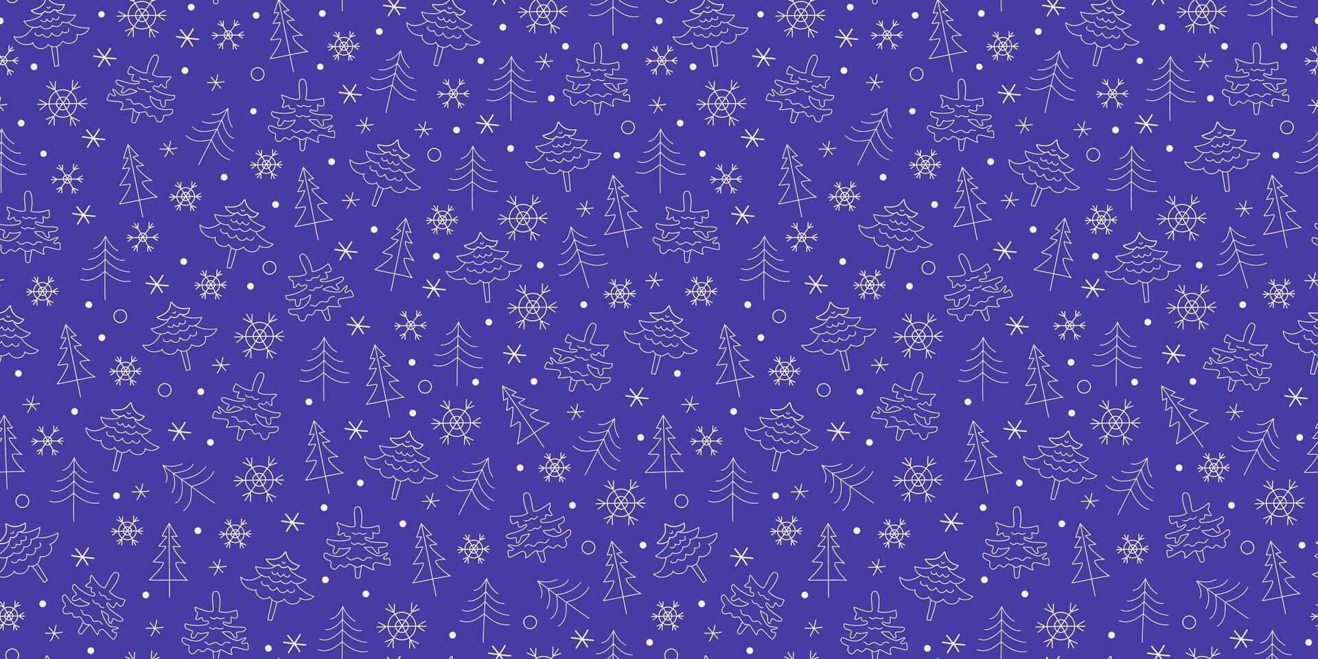 Winter New Year Christmas pattern. Set of hand drawn Christmas tree and snowflake designs. Simple fir and snow designs. Seamless, Repeating background for holiday wrapping, wallpaper decor. vector