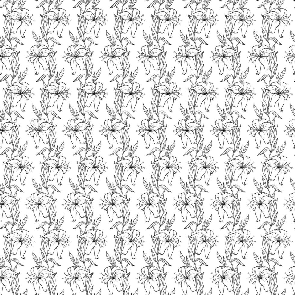 Seamless Floral Line Drawing Pattern vector