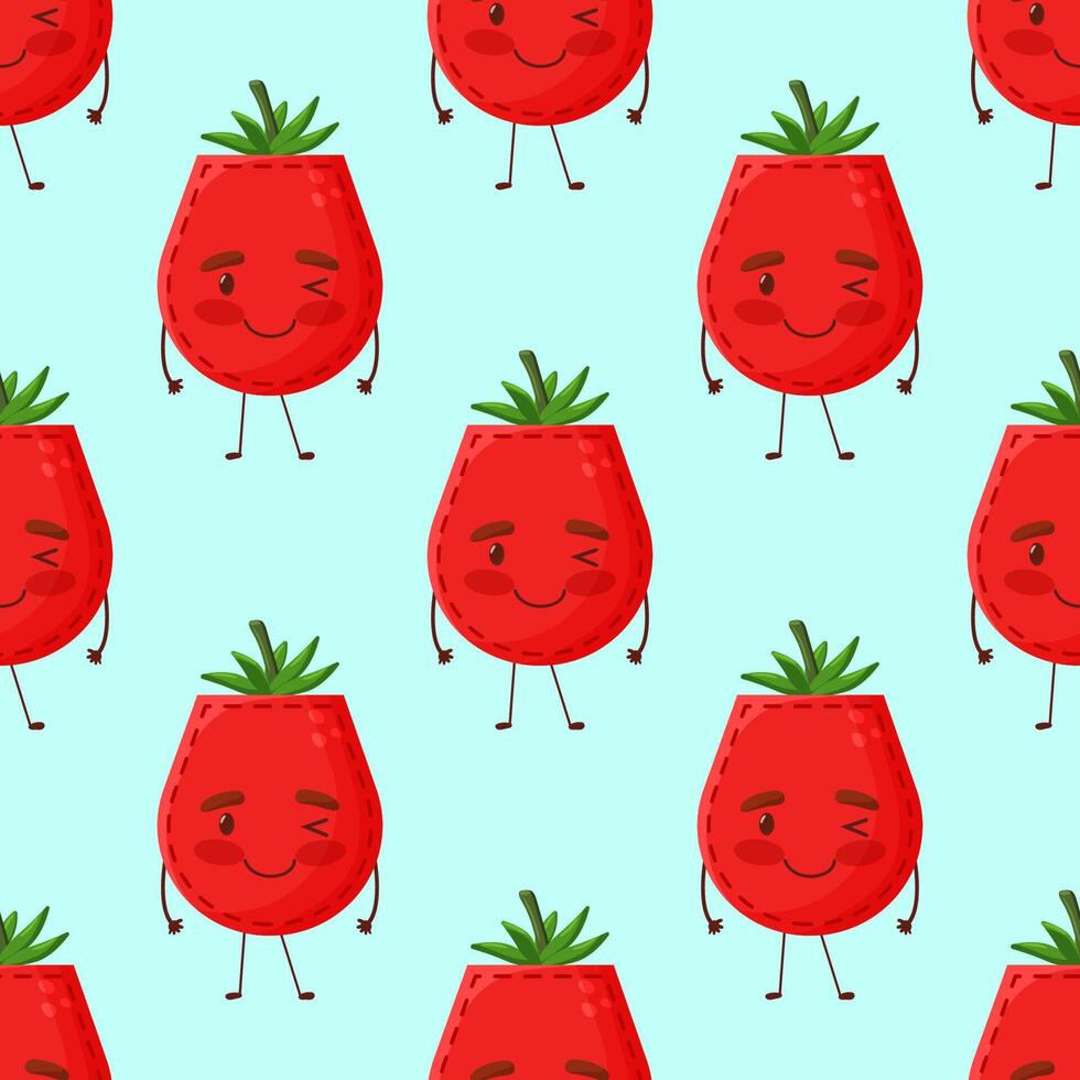 Seamless pattern tomato shaped patch pocket. Character pocket tomato. Cartoon style. Design element. Template for your shirts, books, stickers, cards, posters. vector