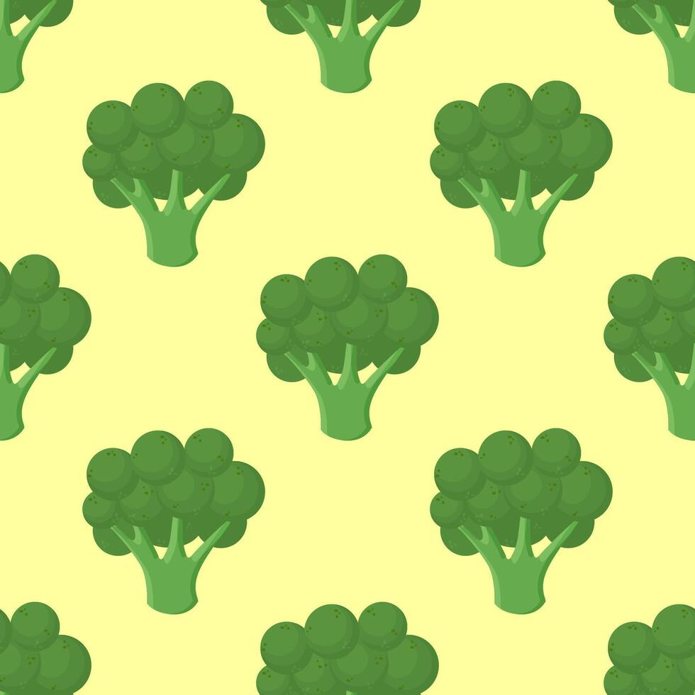 Broccoli vegetables seamless pattern on green background, green broccoli ingredients food. vector