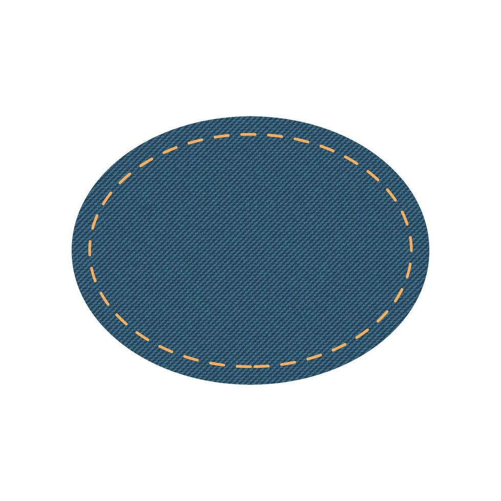 Blue denim design with oval with stitcher. vector