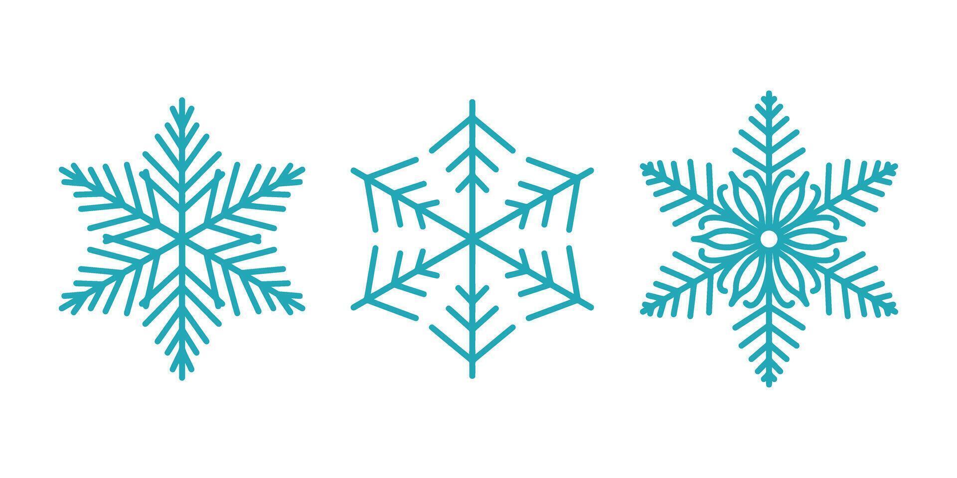 Beautiful snowflakes set, detailed hand drawn flat line illustration. Graphic outline drawing. Christmas and New Year symbol. Unique snowflake silhouette icon for winter designs. vector
