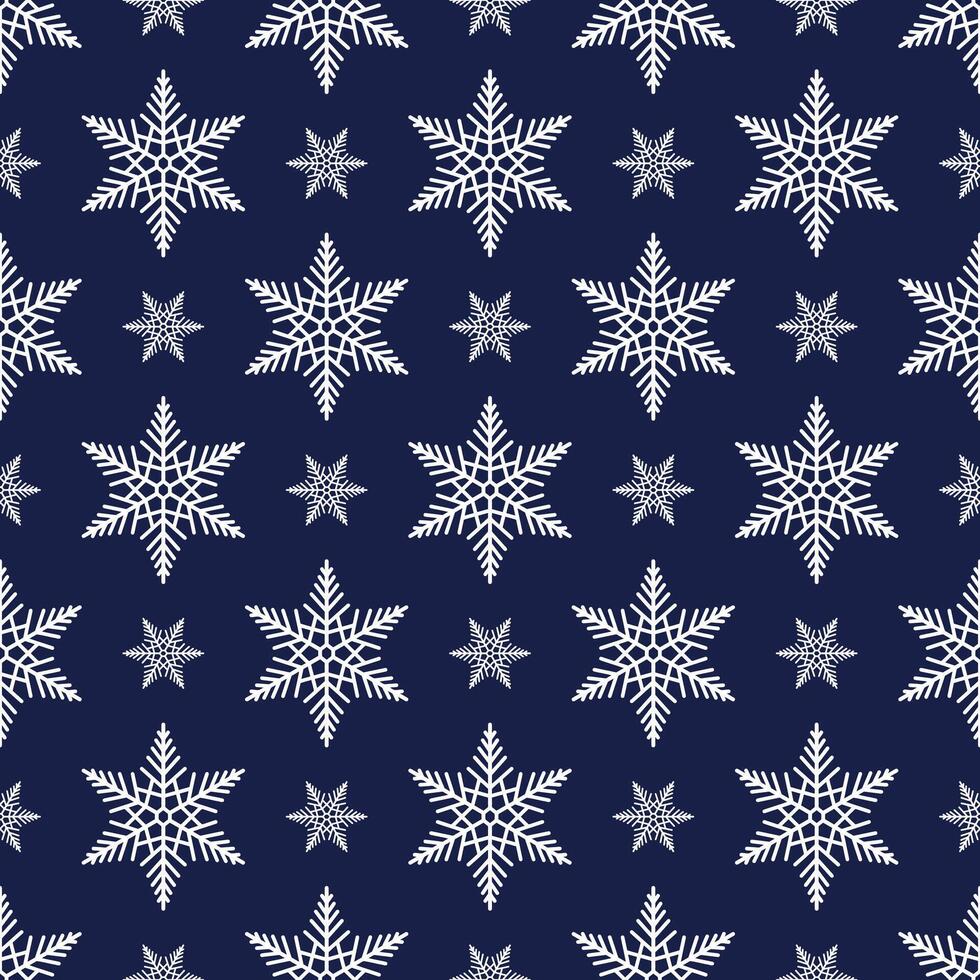 Snowflakes seamless pattern, detailed hand drawn line illustration. Graphic outline doodle drawing. Christmas and New Year background for frosty winter design, gift wrapping, fabric or packaging vector