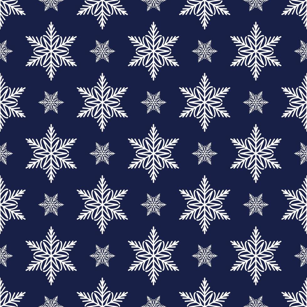 Snowflakes seamless pattern, detailed hand drawn illustration. Graphic outline doodle drawing. Christmas and New Year background for frosty winter design, packaging, gift wrapping. vector