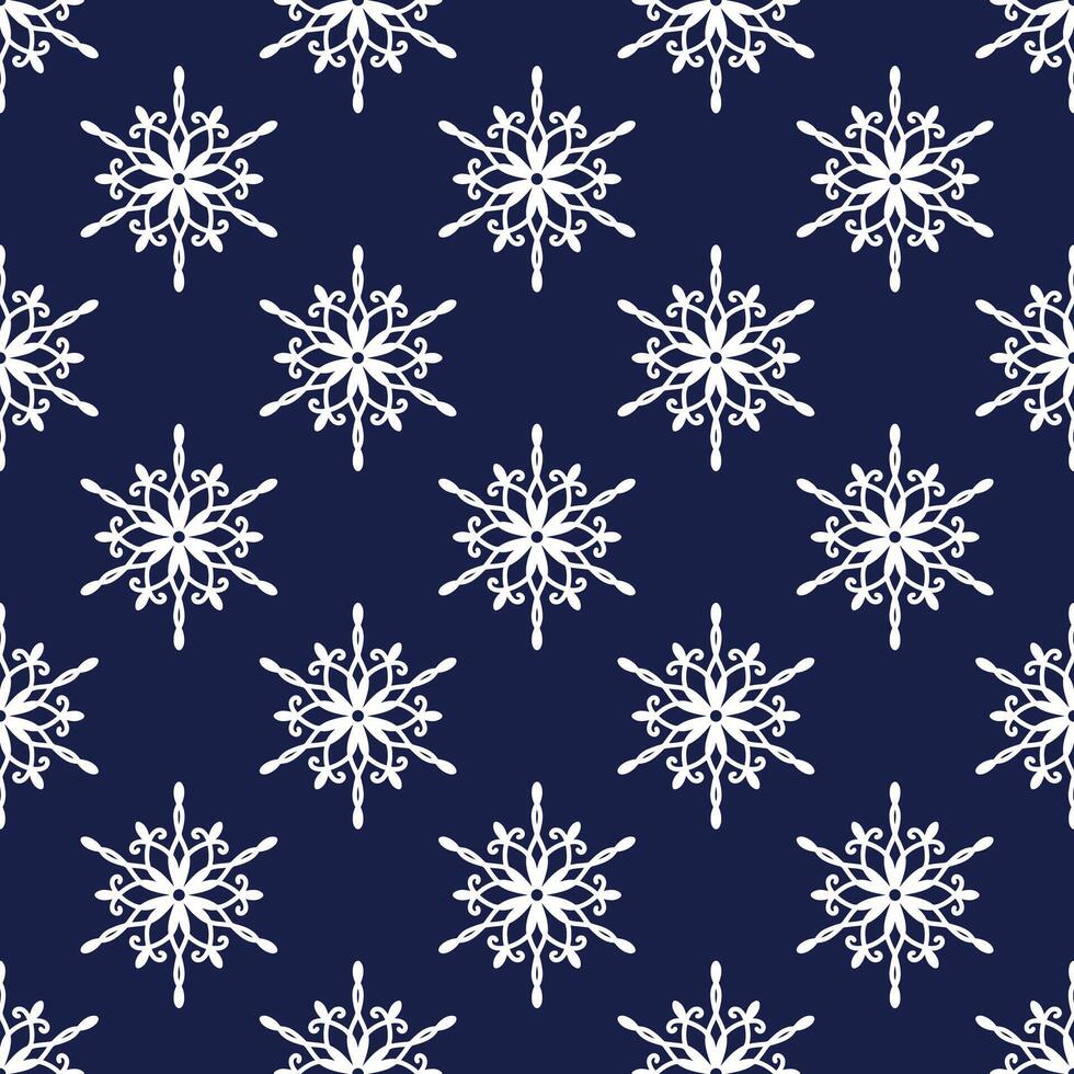 Snowflakes seamless pattern, hand drawn line illustration. Graphic outline doodle drawing. Christmas and New Year background for frosty winter design, gift wrapping, packaging, textile vector