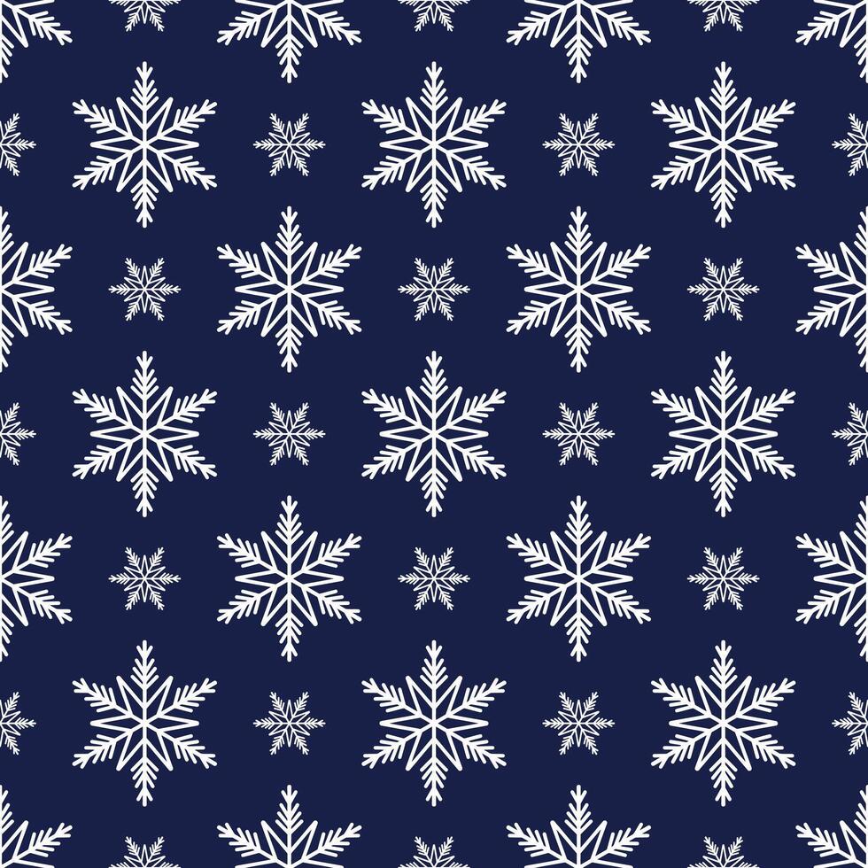 Snowflakes seamless pattern, detailed hand drawn line illustration. Graphic outline doodle drawing. Christmas and New Year background for frosty winter design, gift wrapping, fabric or textile vector