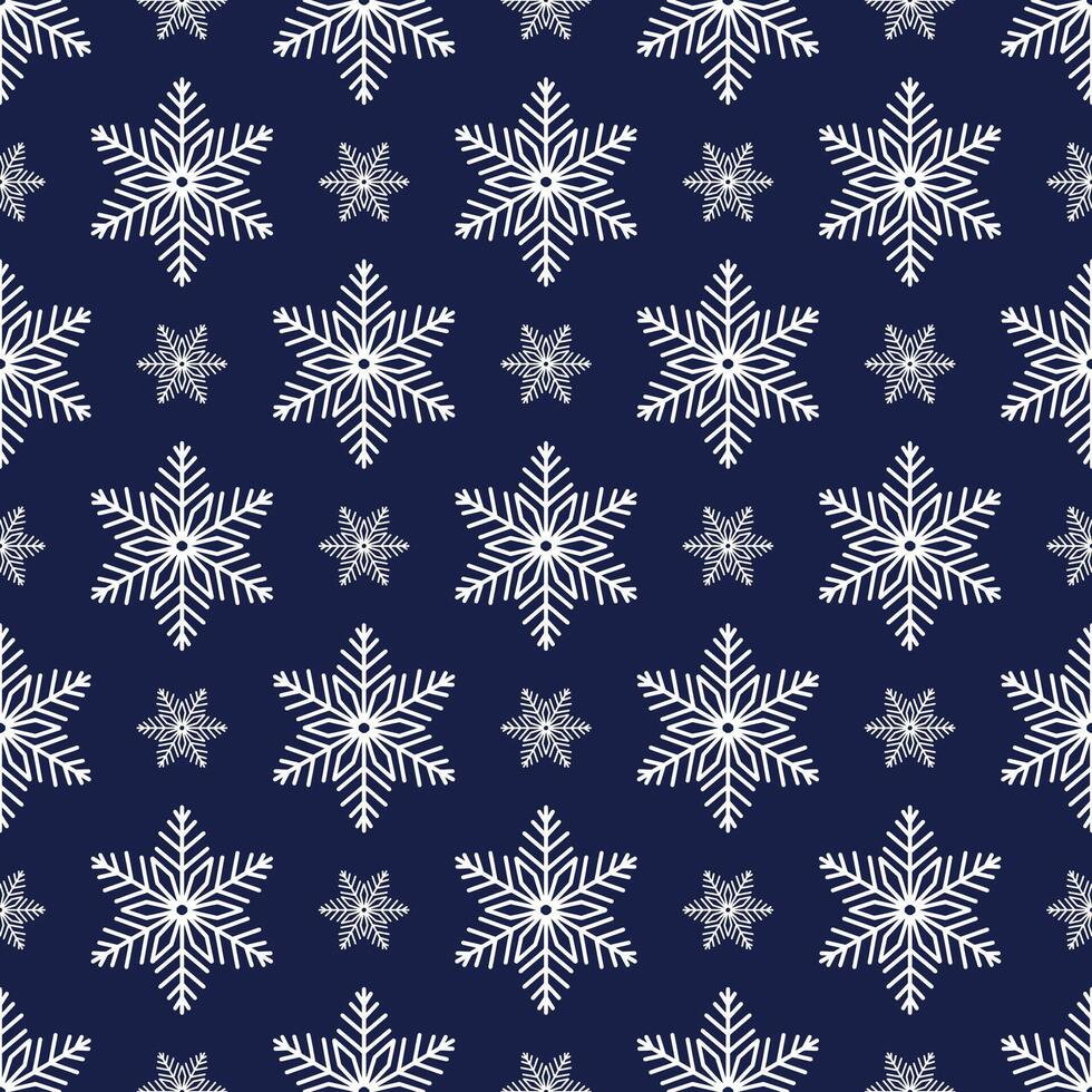 Snowflakes seamless pattern, detailed hand drawn illustration. Graphic outline doodle drawing. Christmas and New Year background for frosty winter design, packaging, gift wrapping, textile vector