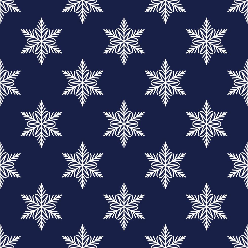 Snowflakes seamless pattern, detailed hand drawn illustration. Graphic outline doodle drawing. Christmas and New Year background for frosty winter design, gift wrapping, packaging, textile vector