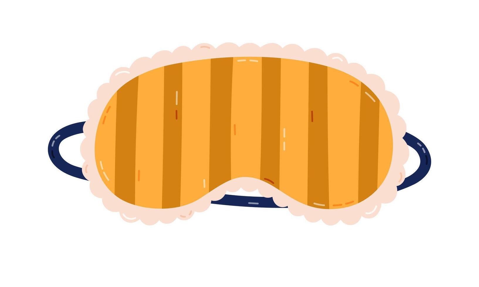 Cute cartoon sleeping mask with lace and vertical stripes pattern. Trendy girly striped eye mask. Hand drawn bedtime accessory for good dreaming to prevent fatigue isolated on white background. vector