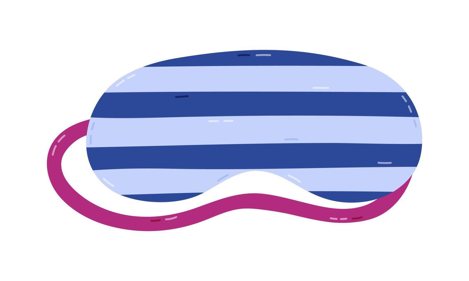 Cute cartoon sleeping mask with horizontal wide stripes. Funny girly striped eye mask. Hand drawn bedtime accessory for comfort dreaming to prevent insomnia isolated on white background. vector