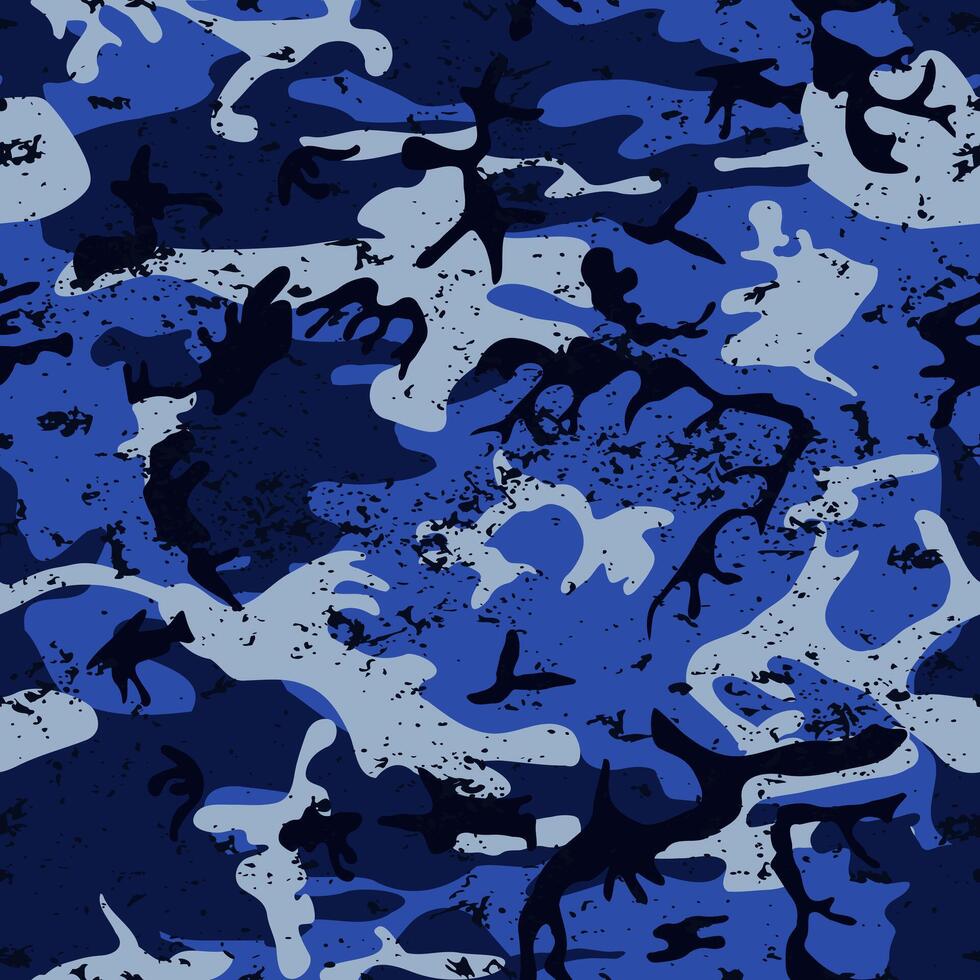 Blue camouflage seamless pattern grunge vector