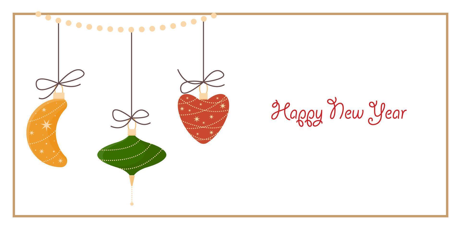 Happy New Year Greeting Horizontal Card. Vintage Elegant Decoration Illustration. Happy Merry Xmas Greeting Party Banner Design background vector