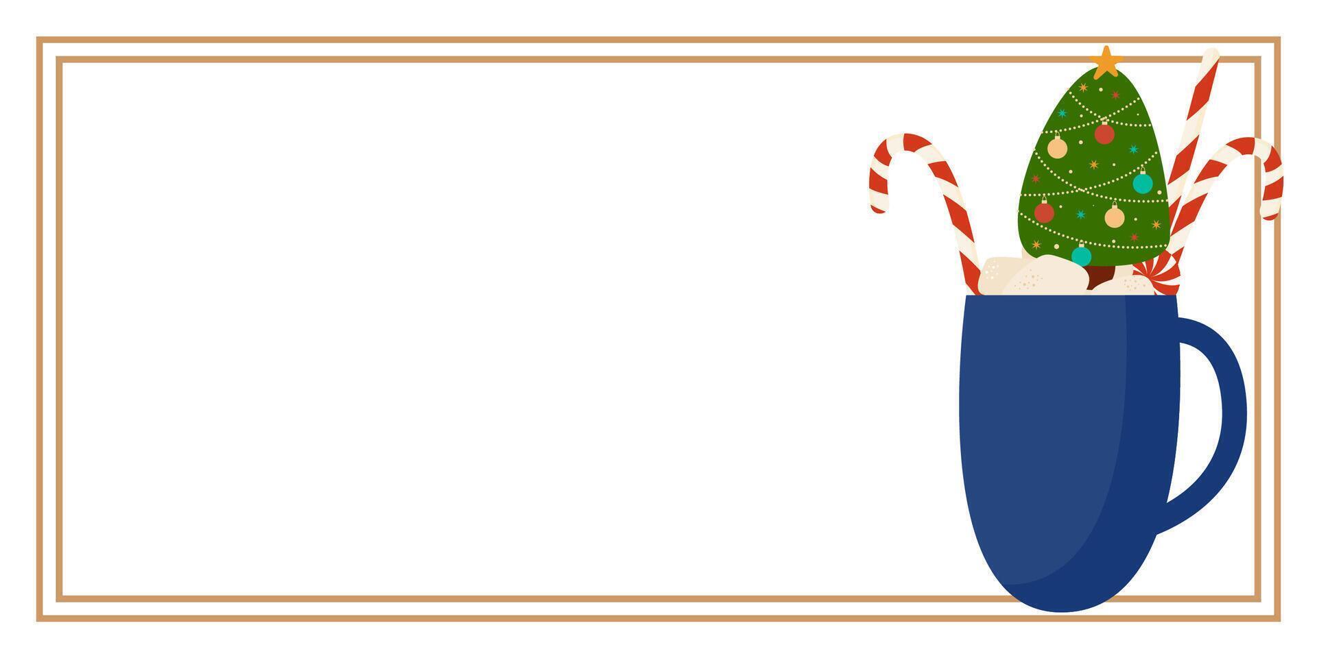 Blue Cup Christmas and New Year Greeting Horizontal Card or Invitation Template. Vintage Elegant Decoration Illustration. Happy Merry Xmas Greeting Party Banner Design background vector