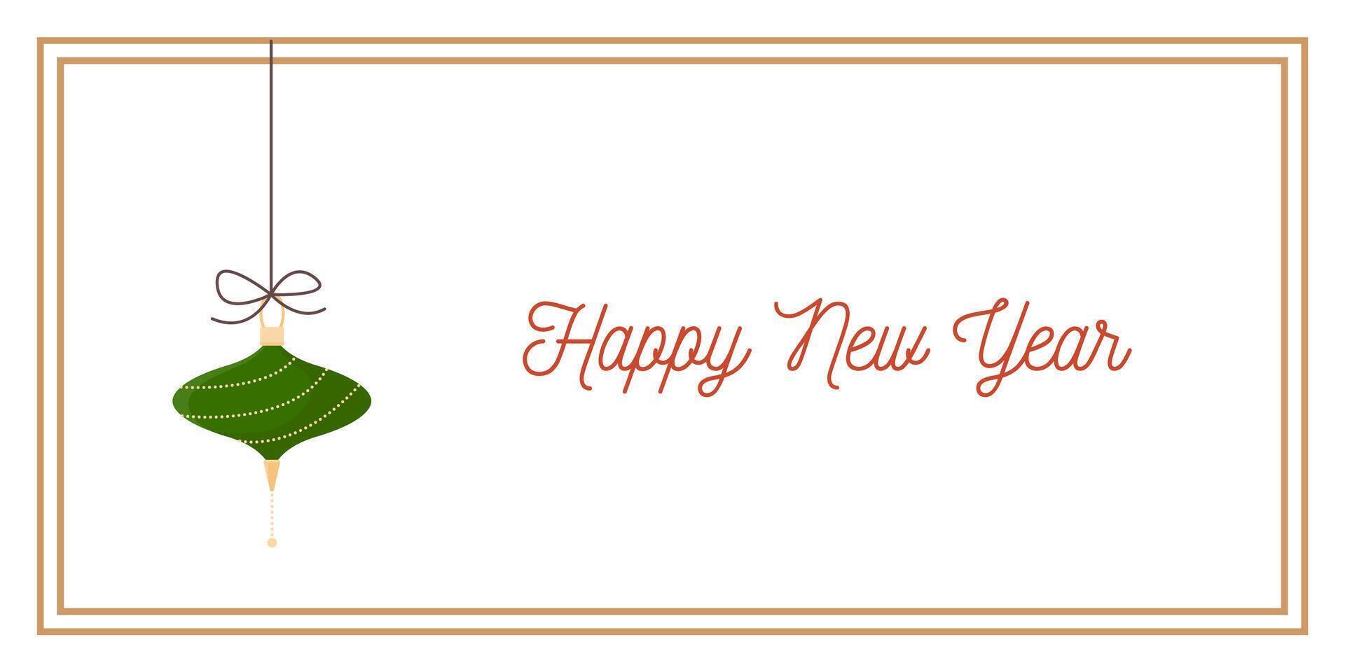 Green Starry Toy New Year Greeting Horizontal Card or Invitation Template. Vintage Elegant Decoration Illustration. Happy Merry Xmas Greeting Party Banner Design background vector