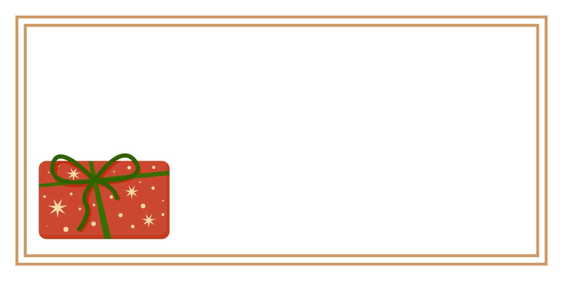 Red Gift Box Christmas and New Year Greeting Horizontal Card or Invitation Template. Vintage Elegant Decoration Illustration. Happy Merry Xmas Greeting Party Banner Design background vector