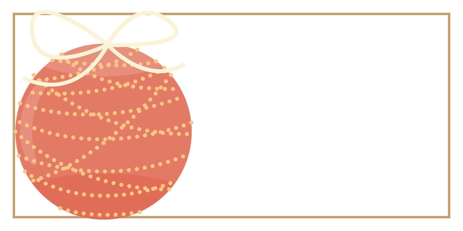 Christmas and New Year Greeting Horizontal Card or Invitation Template with Pink Glass Ball. Vintage Elegant Decoration Illustration. Happy Merry Xmas Greeting Party Banner Design background vector