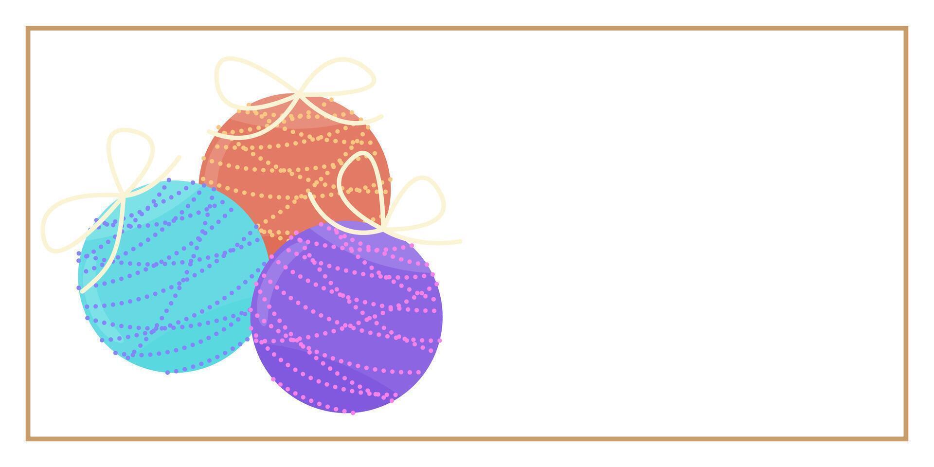 Christmas and New Year Greeting Horizontal Card or Invitation with Tree Glass Balls. Vintage Elegant Decoration Illustration. Happy Merry Xmas Greeting Party Banner Design background vector