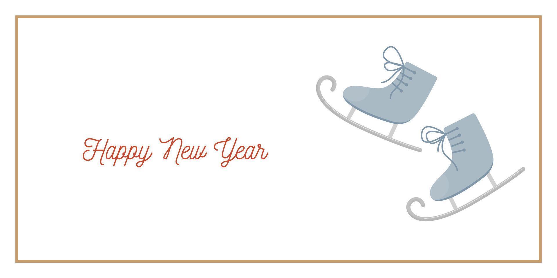 ChristNew Year Greeting Horizontal Card or Invitation with Skates. Vintage Elegant Decoration Illustration. Happy Merry Xmas Greeting Party Banner Design background vector