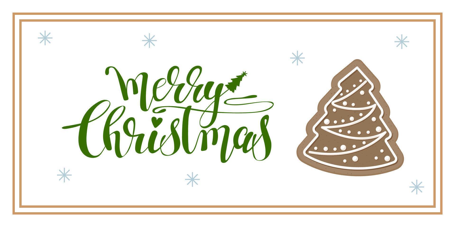 Gingerbread Christmas Greeting Horizontal Card or Invitation Template. Vintage Elegant Decoration Illustration. Happy Merry Xmas Greeting Party Banner Design background vector